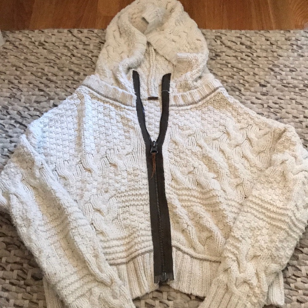White Free People Cable Zip-up